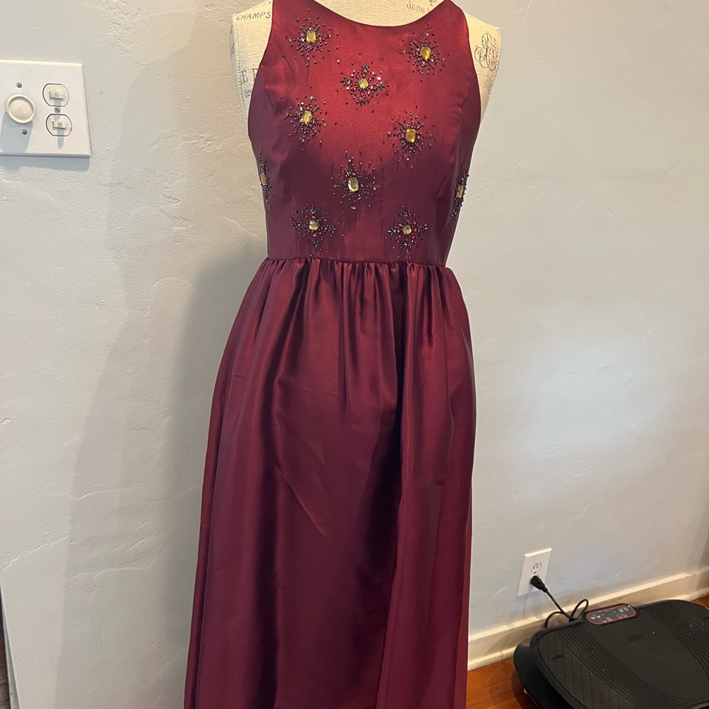 Adrianna Papell Burgundy Beaded Maxi Dress